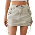 thumbnail image 1 of Golf Skirts for Women Knee Length New Women Jeans Skirt Summer Casual High Waist Elastic Drawstring a Line Cargo Denim Skirt Streetwear Khaki M, 1 of 8