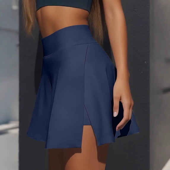 Golf Skirts for Women Plus Size High Waisted Tennis Skirts with Shorts Underneath with Pocket Slit Pickleball Mini Skort Navy S