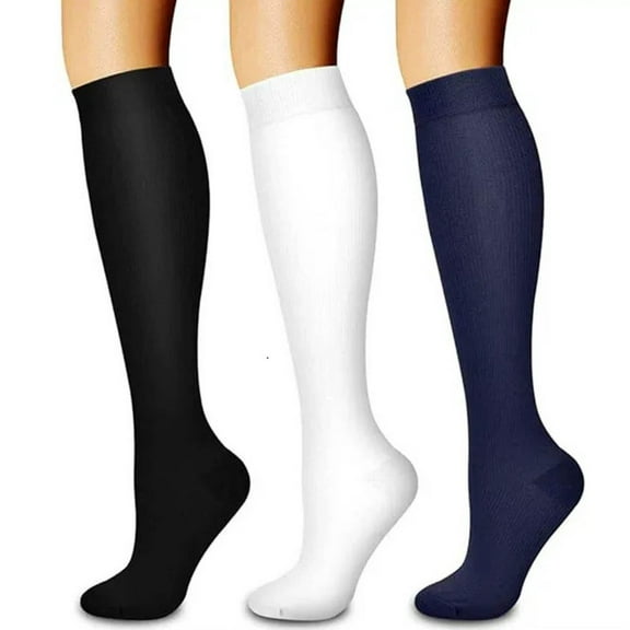 Golf Socks 3 Pairs Compression Socks for Women & Men Knee High Outdoor Sports Stockings Support for Athletic Running Cycling Blue S/M