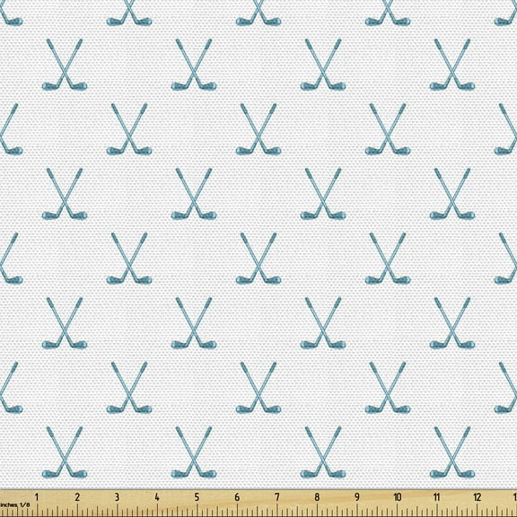 Ambesonne Golf Fabric by the Yard Upholstery, Clubs Sticks Graphic Pattern, 1 Yard, Sky Blue and White