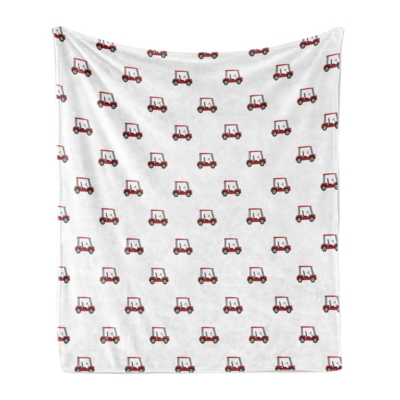 Golf Soft Flannel Fleece Throw Blanket, Carts Pattern Golfing Stroke Play Hobby Game Sports Leisure Concept, Cozy Plush for Indoor and Outdoor Use, 50" x 70", Red Charcoal Grey, by Ambesonne