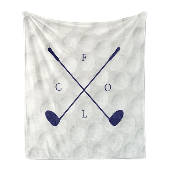 Golf Soft Flannel Fleece Throw Blanket, Golf Clubs on Ball Background Field Game Activity Hobby Sports Illustration Art, Cozy Plush for Indoor and Outdoor Use, 50" x 60", Indigo Coconut, by Ambesonne