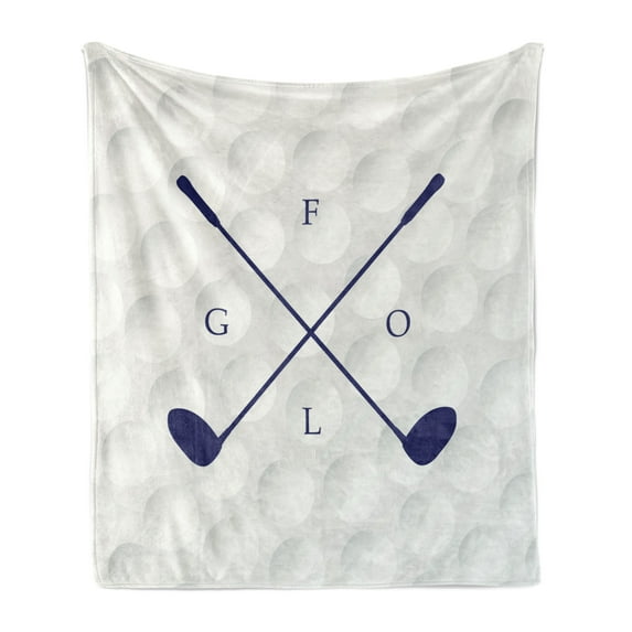 Golf Soft Flannel Fleece Throw Blanket, Golf Clubs on Ball Background Field Game Activity Hobby Sports Illustration Art, Cozy Plush for Indoor and Outdoor Use, 50" x 70", Indigo Coconut, by Ambesonne