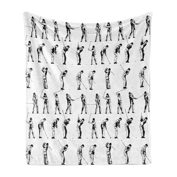 Golf Soft Flannel Fleece Throw Blanket, Golf Swing Shown in 14 Stages Sports Hobby Themed Sketch Art Storyboard Print, Cozy Plush for Indoor and Outdoor Use, 50" x 70", Black White, by Ambesonne