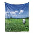 thumbnail image 1 of Golf Soft Flannel Fleece Throw Blanket, Professional Golf Ball on Tee on the Grass in Sunny Day Outdoor Sports, Cozy Plush for Indoor and Outdoor Use, 60" x 80", Violet Blue Green White, by Ambesonne, 1 of 6