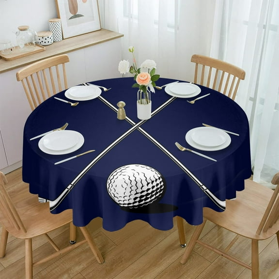 Golf Sports Theme Waterproof Tablecloth Tea Table Decoration Round Table Cover for Kitchen Wedding Party Home Dining Room