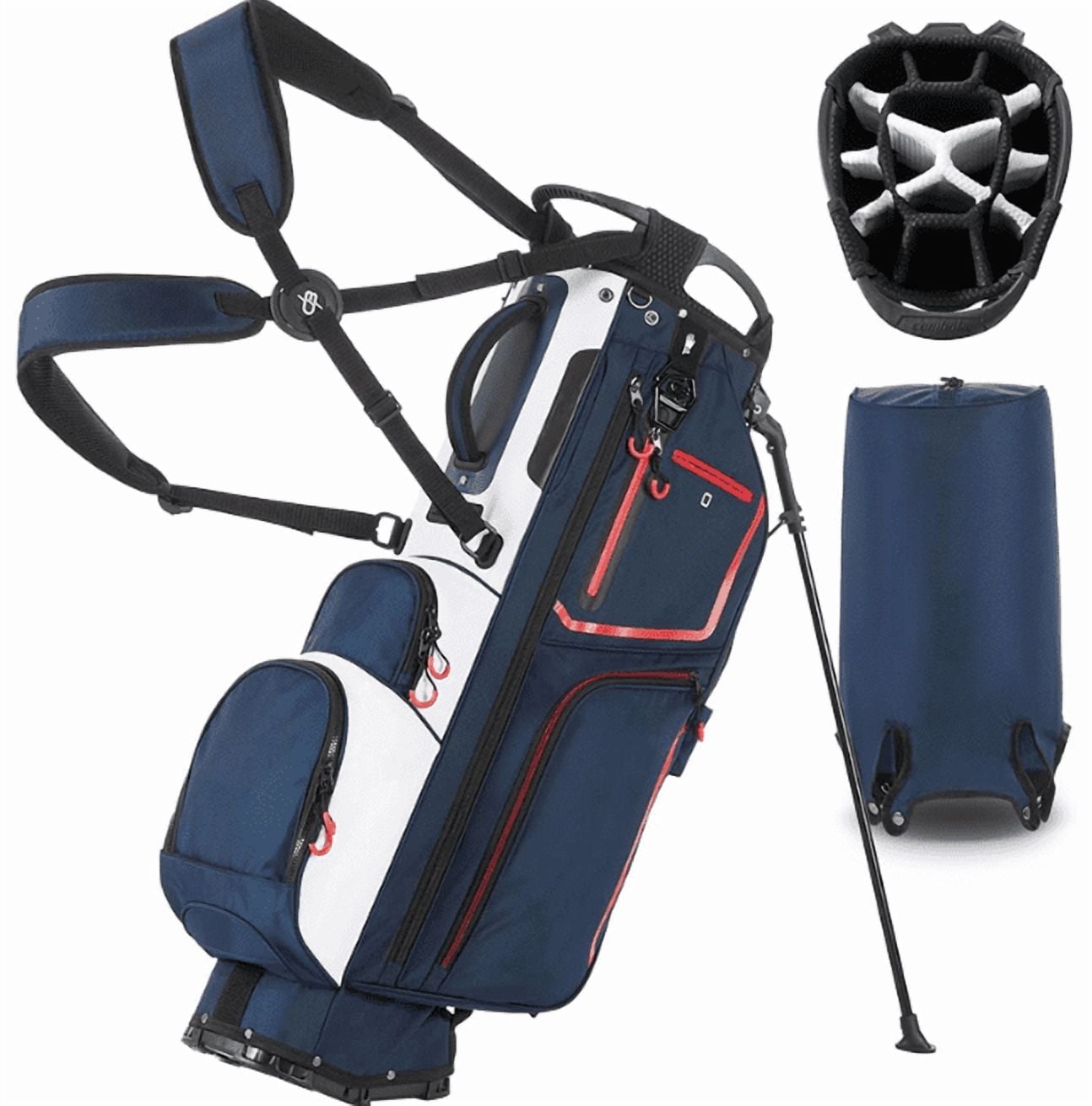 Golf Stand Bag with 14 Way Dividers, Lightweight Durable Toughened Stand, Cart Compatible Base, Ergonomic Dual Strap, Rain Hood, Ample Storage Pockets for Men and Women