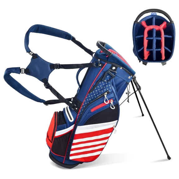 Golf Stand Bag, Lightweight 14 Way Top Dividers Golf Carry Bag with 8 Pockets, USA Stars & Stripes Golf Bag for Golf Club Golf Cart for Men & Women
