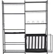 Golf Storage Garage Organizer, 2 Golf Bag Storage Stand Holder and Other Sports Equipment Storage Rack, Outdoor Steel Ball Cart, Sports Gear and Toys Storage Shelves with Baskets & Hooks, Black
