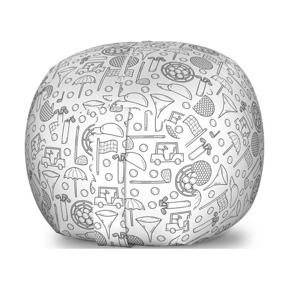 Golf Storage Toy Bag Chair, Equipment Ball Hat Umbrella Flag Cart Outdoor Activity Game Match Play Doodle Art, Stuffed Animal Organizer Washable Bag, Large Size, Grey and White, by Ambesonne