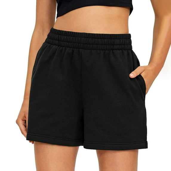 Golf Sweat Shorts for Women Wide Waistband Stretchy Breathable Pull on Pajamas Jogger Shorts Elastic Waist High Waisted Fitting Shorts with Pockets Black XL