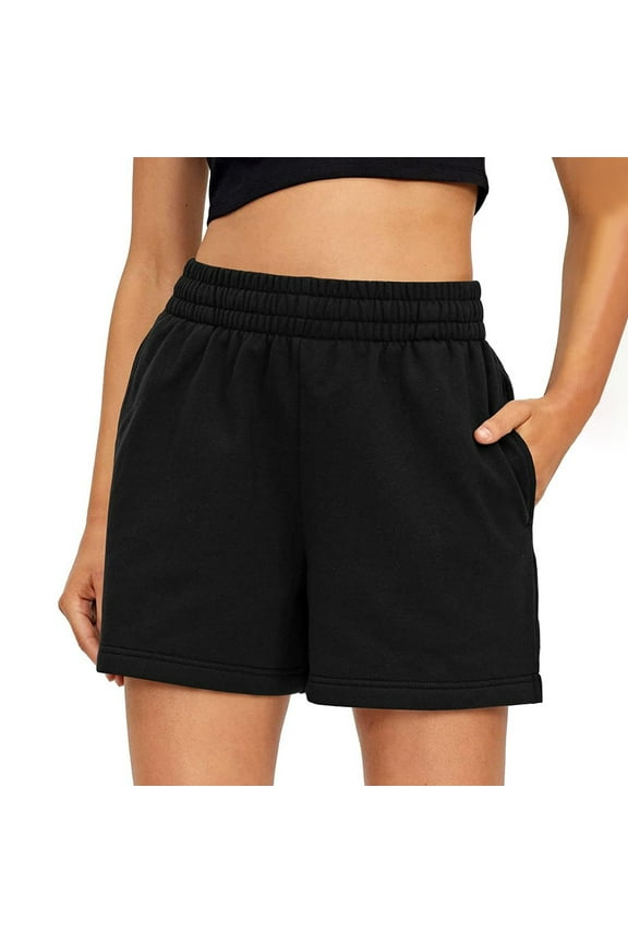 Golf Sweat Shorts for Women Wide Waistband Stretchy Breathable Pull on Pajamas Jogger Shorts Elastic Waist High Waisted Fitting Shorts with Pockets Black XL