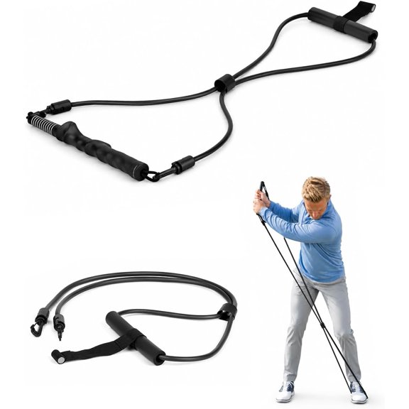 Golf Swing Resistance Band Trainer, Golf Warm-Up and Strength Training Aid with Grip Handle, Swing Path Muscle Memory Practice Tool for Core, Wrist and Arm Exercises, Right Hand Only