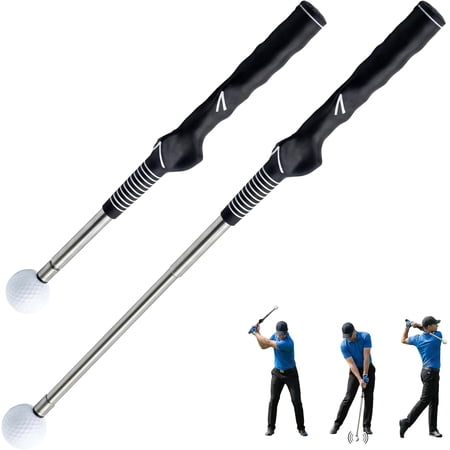 Golf Swing Retractable Trainer - Click Stick Grip Trainer for Swing Speed Tempo Rhythm & Strength Practice - Right Handed Portable Golf Training Aid Club with Click Sound for Indoor Outdoor