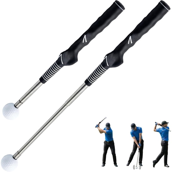 Golf Swing Retractable Trainer - Click Stick Grip Trainer for Swing Speed Tempo Rhythm & Strength Practice - Right Handed Portable Golf Training Aid Club with Click Sound for Indoor Outdoor