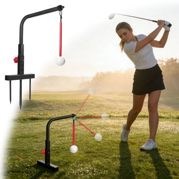 Golf Swing Trainer Aid – Adjustable Golf Practice Tool with Hanging Ball, Sturdy Ground Spike for Indoor/Outdoor Use, Improves Swing Tempo, Accuracy & Strength