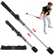 Golf Swing Training Aid with Arm Band, Retractable Golf Trainer with Audible Click Feedback, Right-Handed Grip Trainer for Warm-Up Practice, Indoor & Outdoor Training