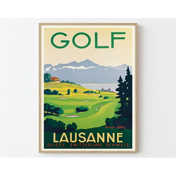 Golf Switzerland Vintage Travel Poster Fine Art Print | Home Decor Retro Wall Art Gift, 12x18 UNFRAMED