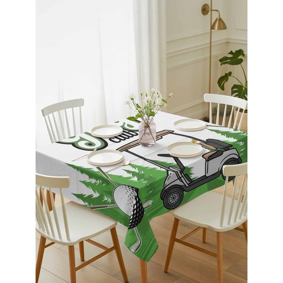 Golf Tablecloth Rectangle Table Cloth 52x70, Waterproof Tablecloth Outdoor Table Cloth, Green Forest Tree Balls Clubs Sports Cartoon Washable Table Cover for Kitchen Dinning Party