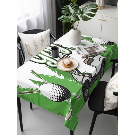 Golf Tablecloth Rectangle Table Cloths 54x108, Waterproof Tablecloth Outdoor Table Cloth, Green Forest Tree Balls Clubs Sports Cartoon Washable Table Cover for Kitchen Dinning Party