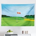 thumbnail image 1 of Golf Tapestry, Lets Golf Teeing Ground Golf Clubs and Ball on Grass in Morning Sunrise, Fabric Wall Hanging Decor for Bedroom Living Room Dorm, 2 Sizes, Pastel Yellow Green Grey, by Ambesonne, 1 of 1