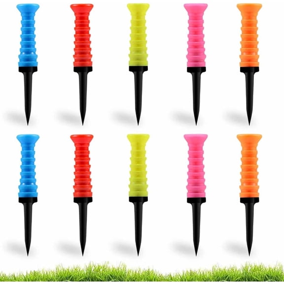 Golf Tees Plastic, Pack of 10 Pcs Soft Rubber Top Golf Tees 3 1/4 Inch Multiple Colors Reduces Friction and side spin