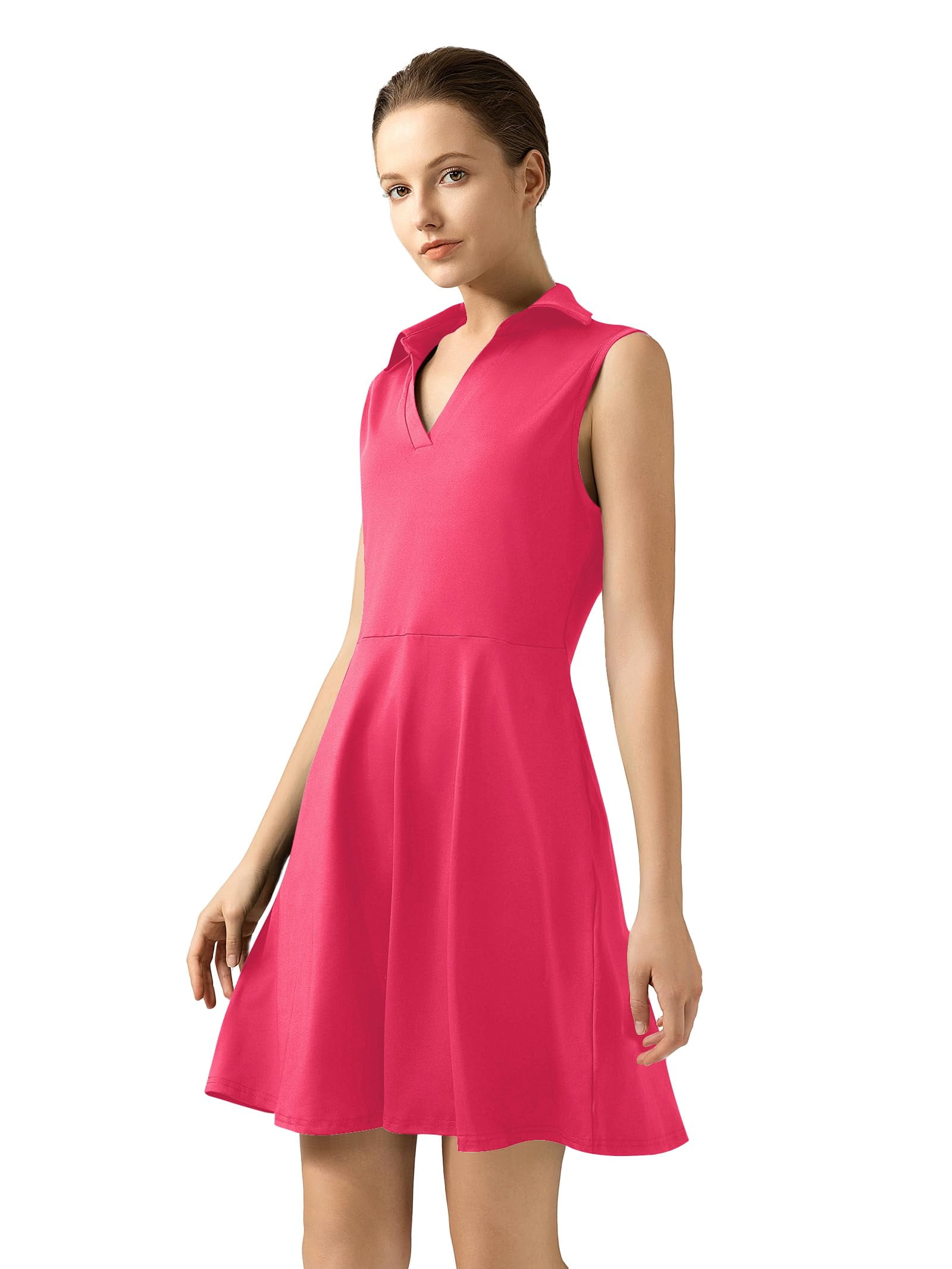 Golf Tennis Dresses, Women Athletic Dress with Separate Shorts, V Neck Sleeveless Workout Dresses Solid Color M