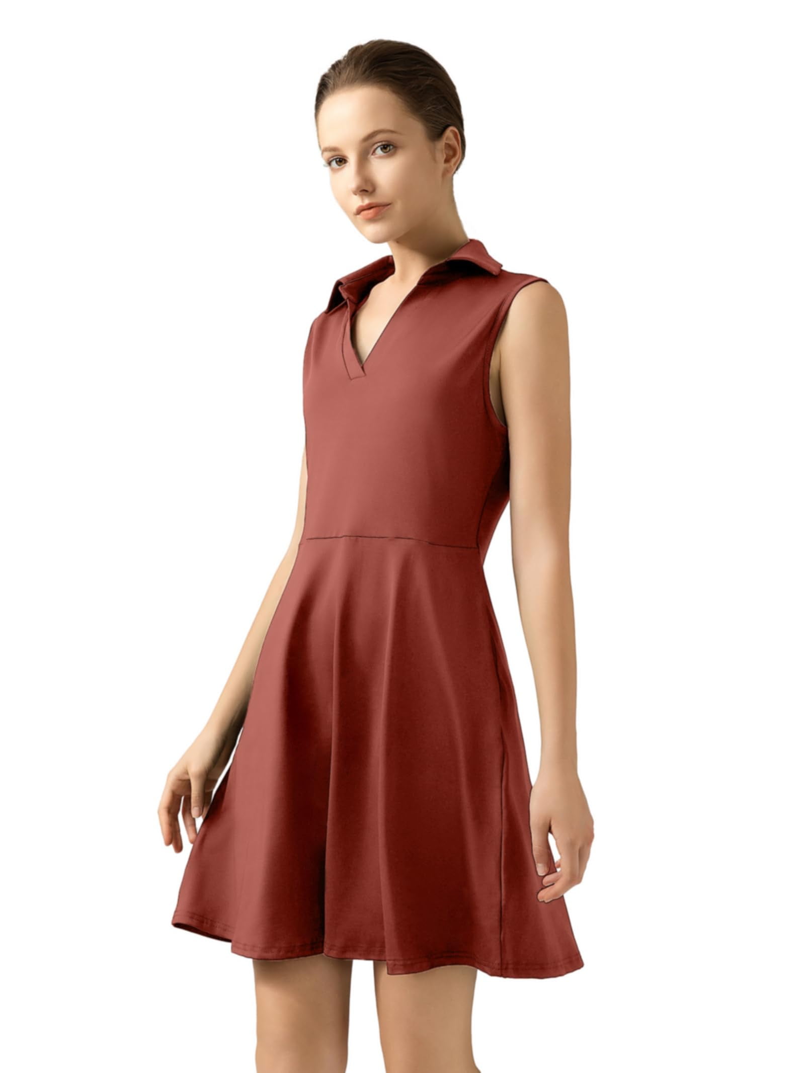 Golf Tennis Dresses, Women Athletic Dress with Separate Shorts, V Neck Sleeveless Workout Dresses Solid Color M