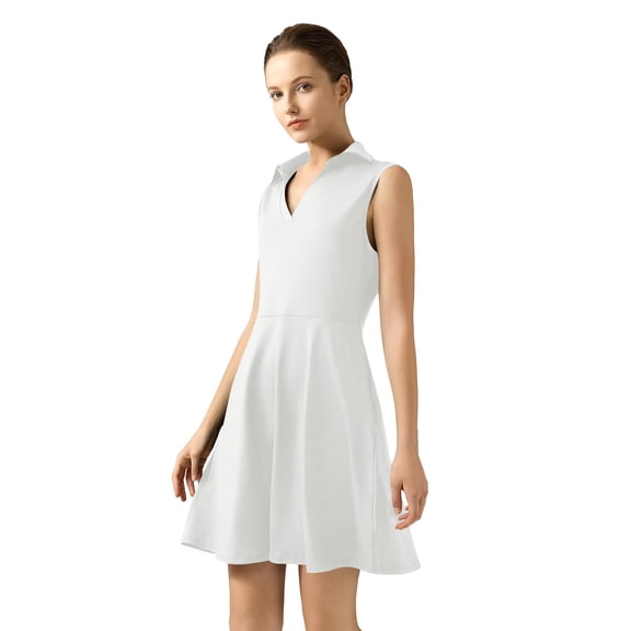Golf Tennis Dresses, Women Athletic Dress with Separate Shorts, V Neck Sleeveless Workout Dresses Solid Color M