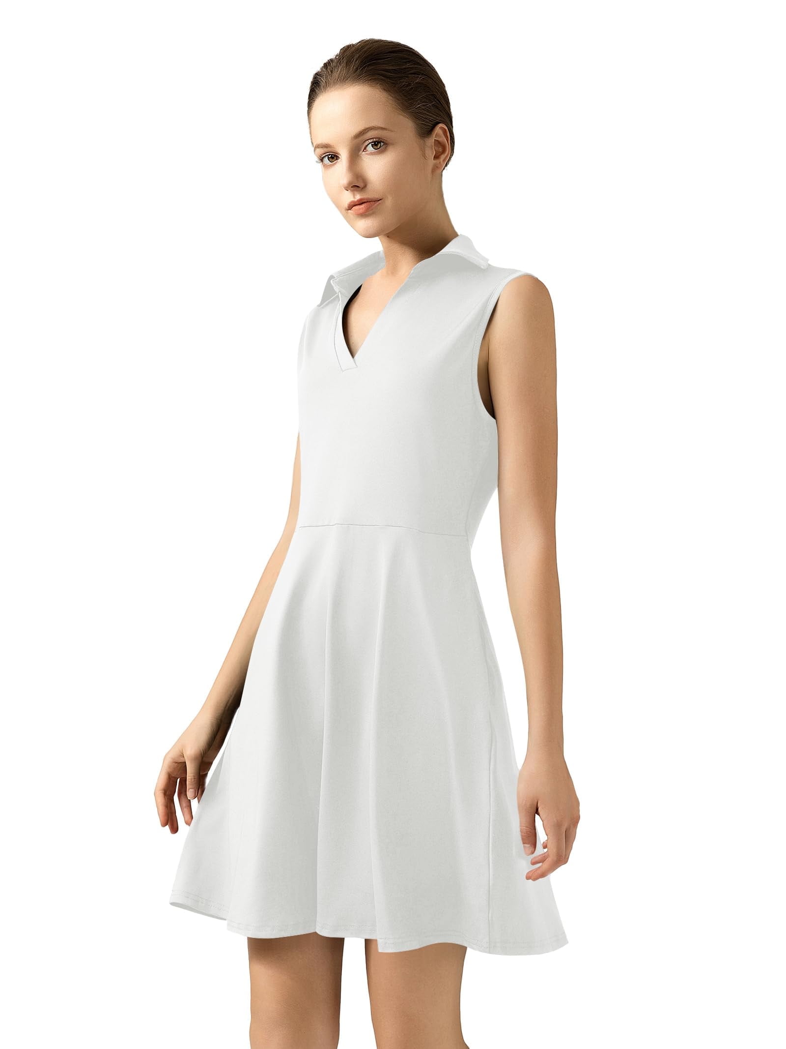 athletic dress with separate shorts Golf Tennis Dresses, Women Athletic Dress with Separate Shorts, V Neck Sleeveless Workout Dresses Solid Color XL