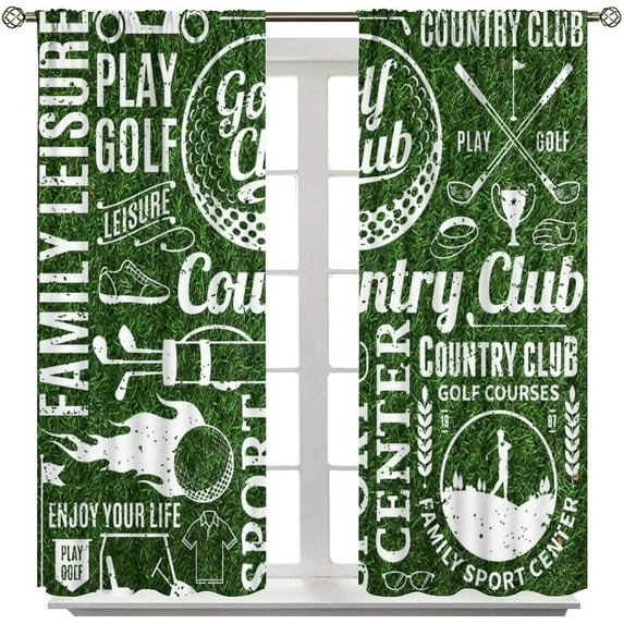 Golf Theme Blackout Curtain,Green Grass Style Print Curtain for Home Kitchen Restaurant Decoration Window Curtain 2Panel 42" W X 54" L