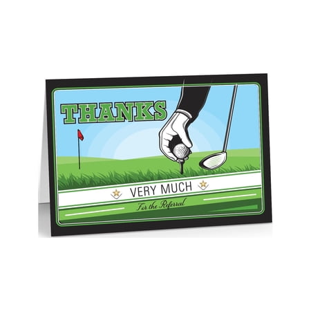 Golf Theme Business Referral Thank You Note Card - 10 Cards & Envelopes - B14342