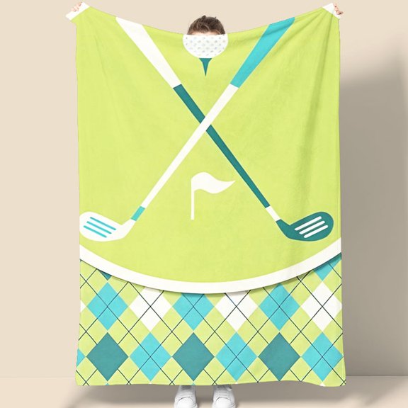 Golf Theme Tapestry 70.07 x 90.55 Inches Green Blue Argyle Pattern Wall Hanging for Bedroom Living Room