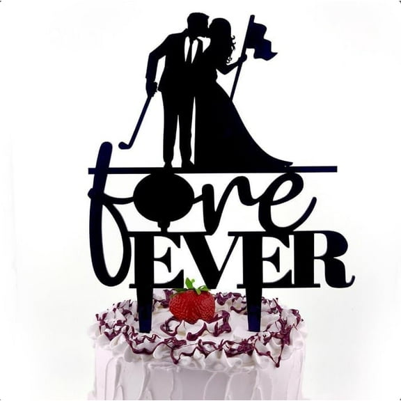 Golf Theme Wedding Cake Topper, Black Acrylic, Silhouette Design for Golf Lovers, Romantic Couple Decoration