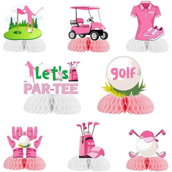 Golf Themed Party Decorations for Girls, 8pcs Pink Golf Let 's Par-Tee Honeycomb Centerpiece Golf Table Centerpieces Table Toppers for Golf Themed Birthday Baby Shower Sports Theme Party