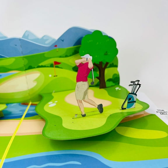 Golf Time WOWPOP CARD - 3D Pop Up Card for Birthday, Travel Gift, Handmade Laser Cut Greeting Card, Greeting Card forGolf, all Occasions, Congratulations, Birthday, Thank you, Retirement, Anniversary