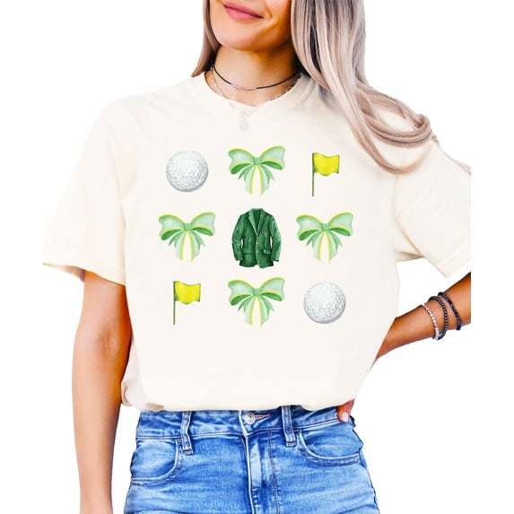 Golf Tournament Shirt for Women & Teens Green Golf Coquette Bows and Flags Tee Ivory Shirt Adult Large