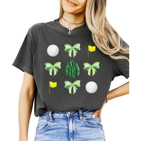 Golf Tournament Shirt for Women & Teens Green Golf Coquette Bows and Flags Tee Pepper Shirt Adult Medium