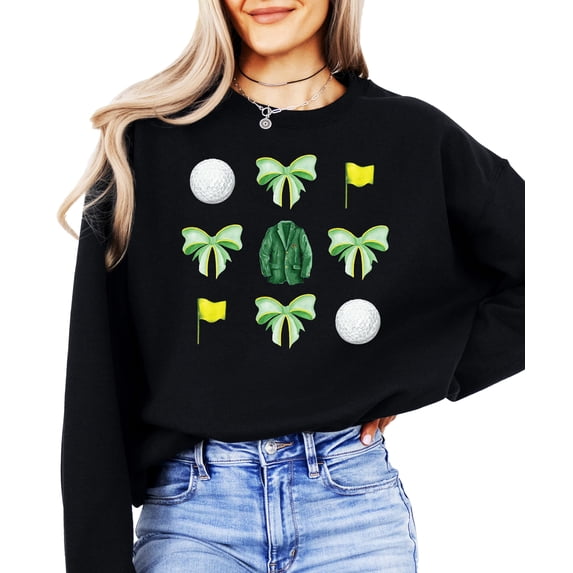 Golf Tournament Sweatshirt for Women & Teens Green Bows and Golf Balls Pullover Black Sweatshirt Adult Large