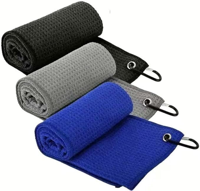 Golf Towel (12" X 12") 3 Packs Microfiber Waffle Weave Golf Towels with ...