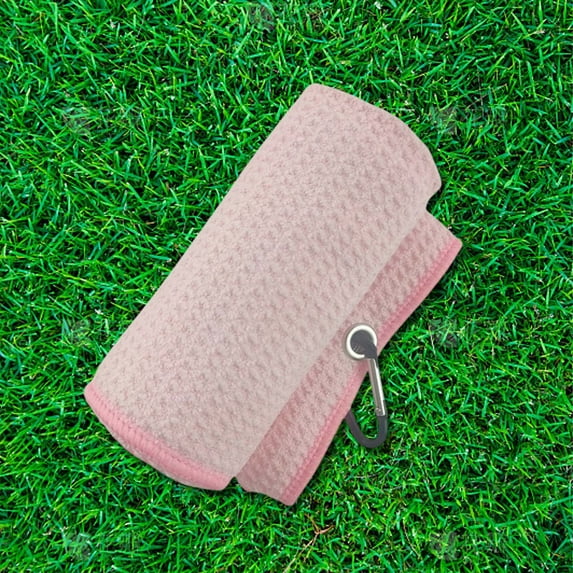 Golf Towel, 16" X 16", Waffle Pattern Design with Carabiner Clip, Super Absorbent, Golf Ball Towels, Golf Bag Accessories for Men and Women, Golf Gift, Pink
