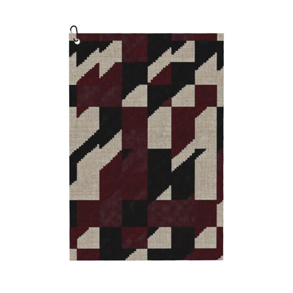 Golf Towel 24x16in Absorbent Quick Dry Decontamination Mountain-Climbing Clench Designed To Carry Four Side Locks Crimson Modern Houndstooth Texture_2