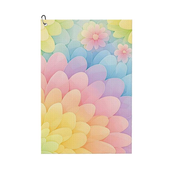 Golf Towel 24x16in Absorbent Quick Dry Decontamination Mountain-Climbing Clench Designed To Carry Four Side Locks Lightgreen Tie Dye Background Rainbow Colors_3