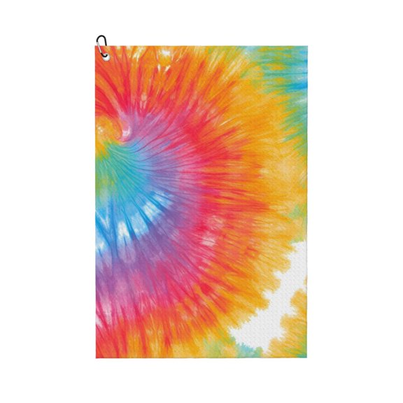 Golf Towel 24x16in Absorbent Quick Dry Decontamination Mountain-Climbing Clench Designed To Carry Four Side Locks Red Tie Dye Background Rainbow Colors