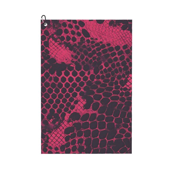 Golf Towel 24x16in Absorbent Quick Dry Decontamination Mountain-Climbing Clench Designed To Carry Four Side Locks Snake Skin Print Style Palevioletred_2