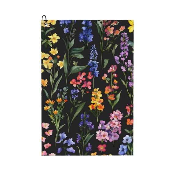 Golf Towel 24x16in Absorbent Quick Dry Decontamination Mountain-Climbing Clench Designed To Carry Four Side Locks A Variety Of Colorful Flowers