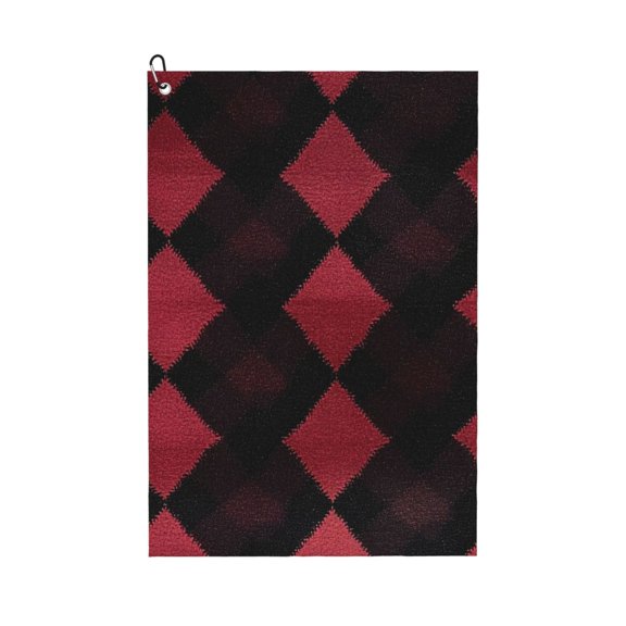 Golf Towel 24x16in Absorbent Quick Dry Decontamination Mountain-Climbing Clench Designed To Carry Four Side Locks Argyle Plaid Darkred_1