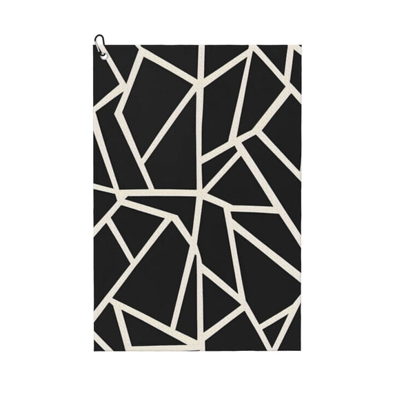 Golf Towel 24x16in Absorbent Quick Dry Decontamination Mountain-Climbing Clench Designed To Carry Four Side Locks Black Geometric Lines_2