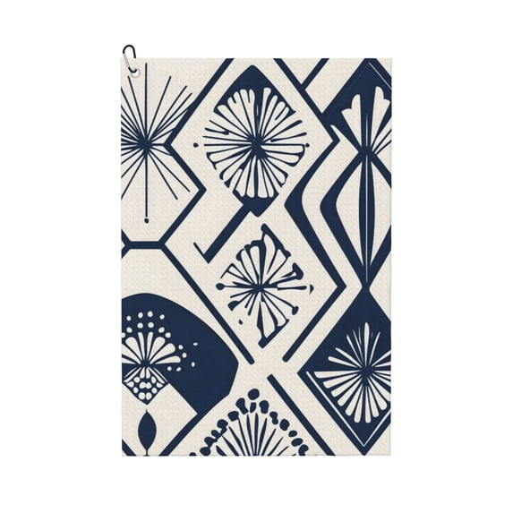Golf Towel 24x16in Absorbent Quick Dry Decontamination Mountain-Climbing Clench Designed To Carry Four Side Locks Navy Geometric Patterns_2
