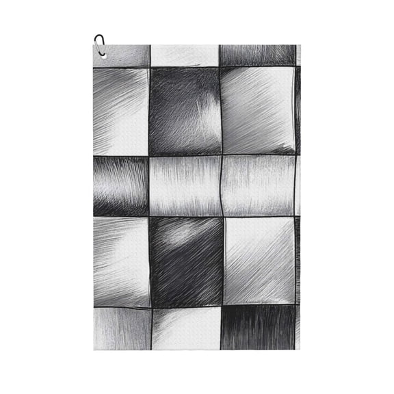 Golf Towel 24x16in Absorbent Quick Dry Decontamination Mountain-Climbing Clench Designed To Carry Four Side Locks Silver Checked Hand-Drawn Sketch_2